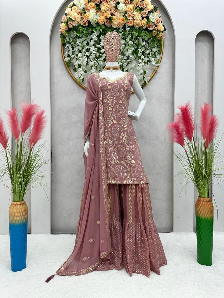Designer Sequence Work Georgette Party Wear Sharara Suit With Duppata