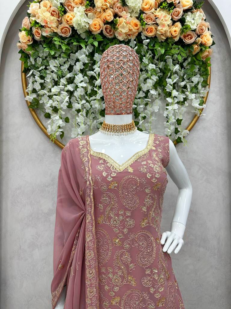 Designer Sequence Work Georgette Party Wear Sharara Suit With Duppata
