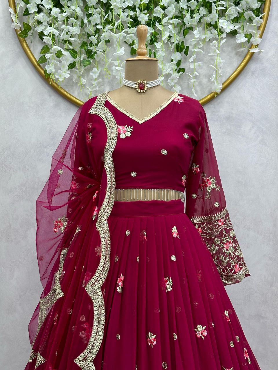 Wedding Wear Embroidered Georgette Semi Stitch Lehenga Choli