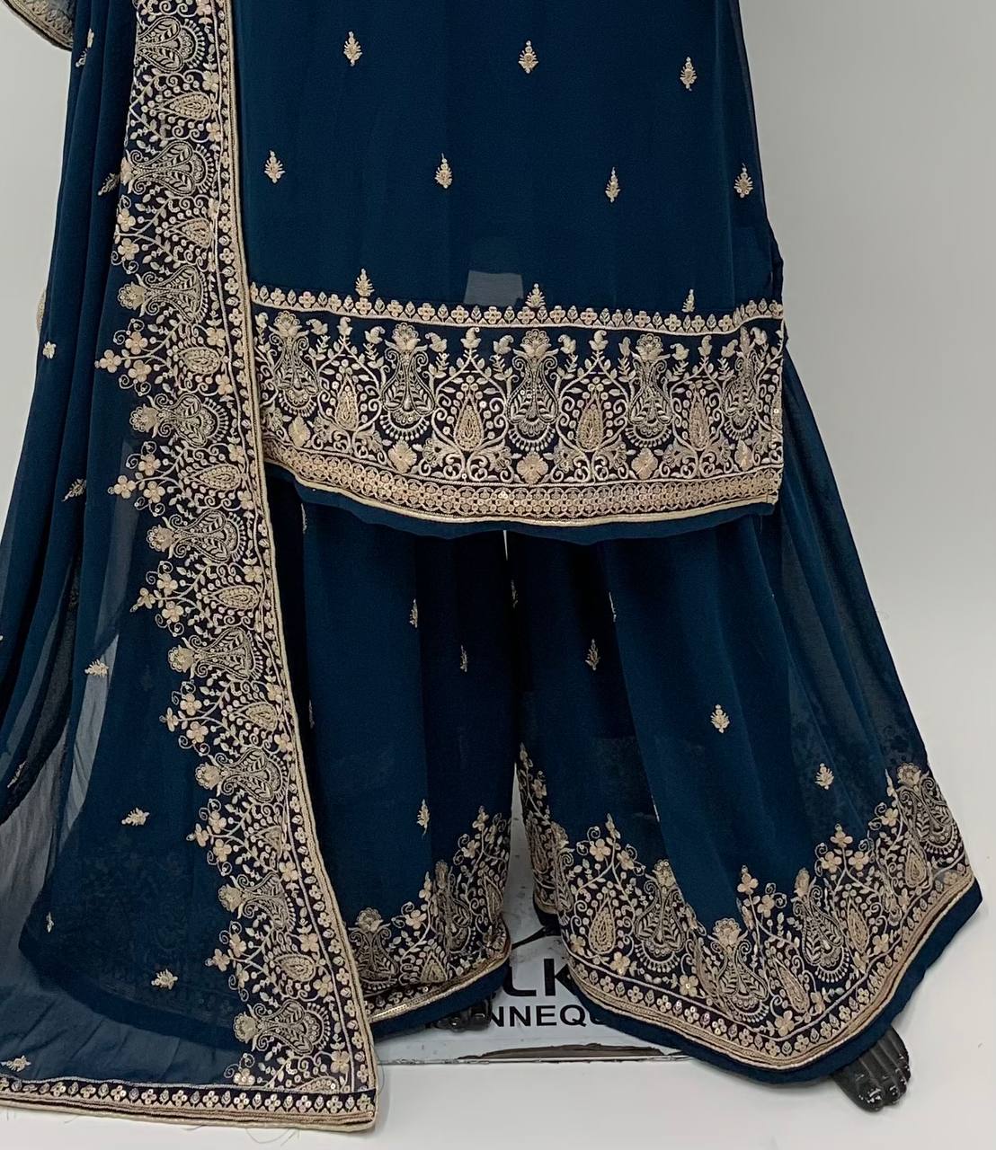 Designer Blue Jari Embroidered Full Stitched Sharara Suit