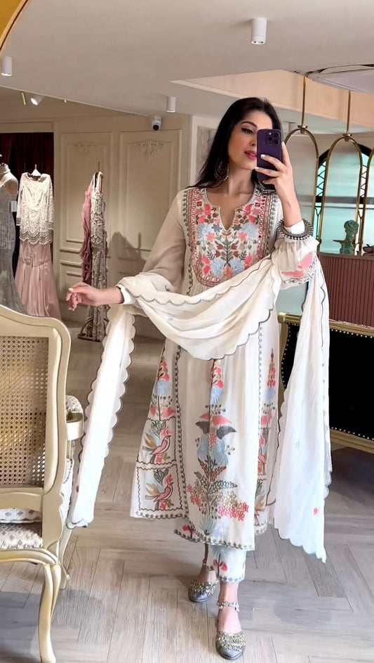 Party Wear Georgette Ready To Wear Real Mirror Work Salwar Suit Set