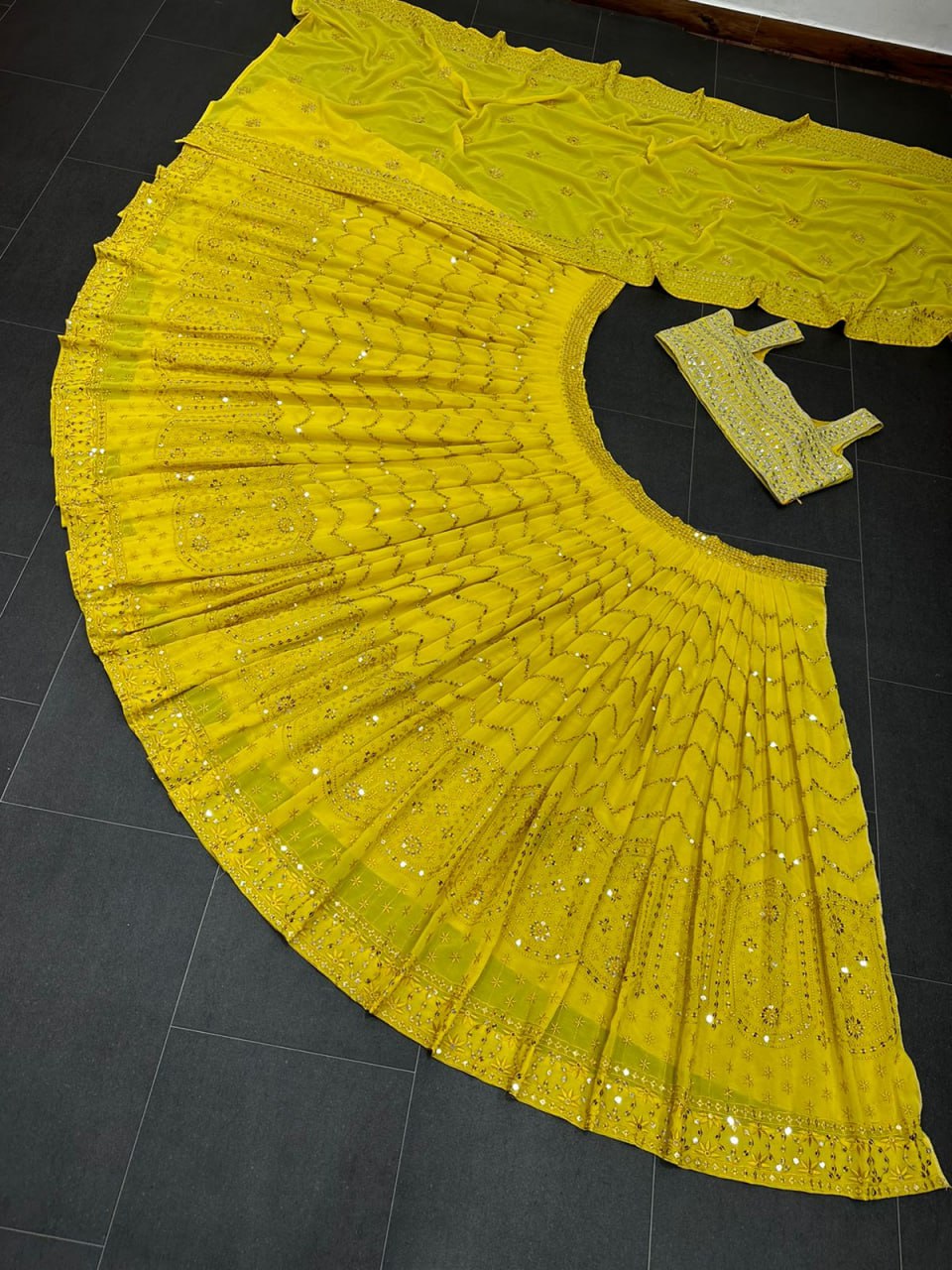 Fancy Yellow Georgette Embroidary Worked Lehanga Choli