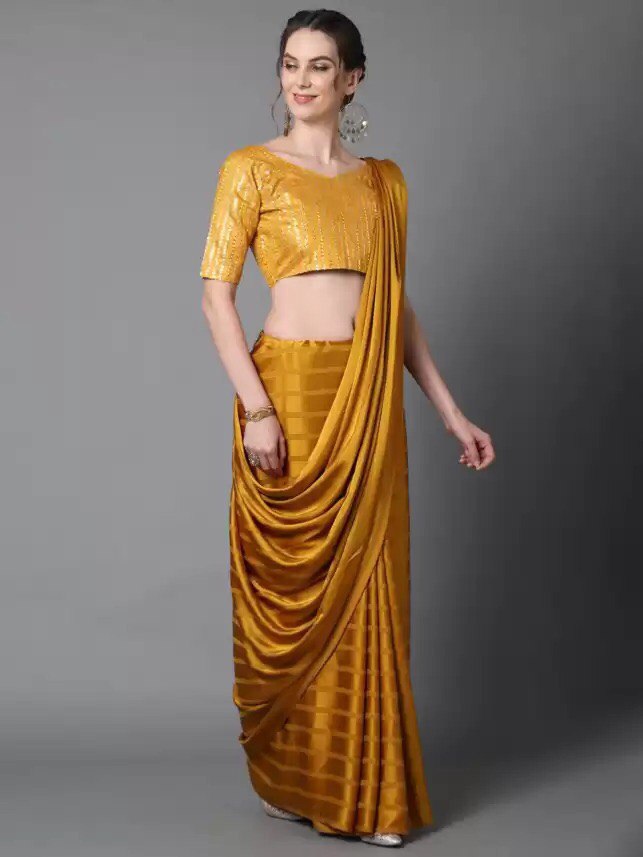 Beautiful Satin Patta Saree With Sequence Work Blouse For Party Wear