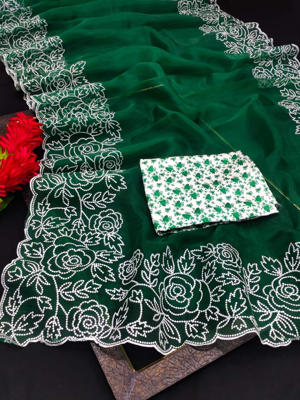 Function Wear Organza Silk Border Work Saree For Women
