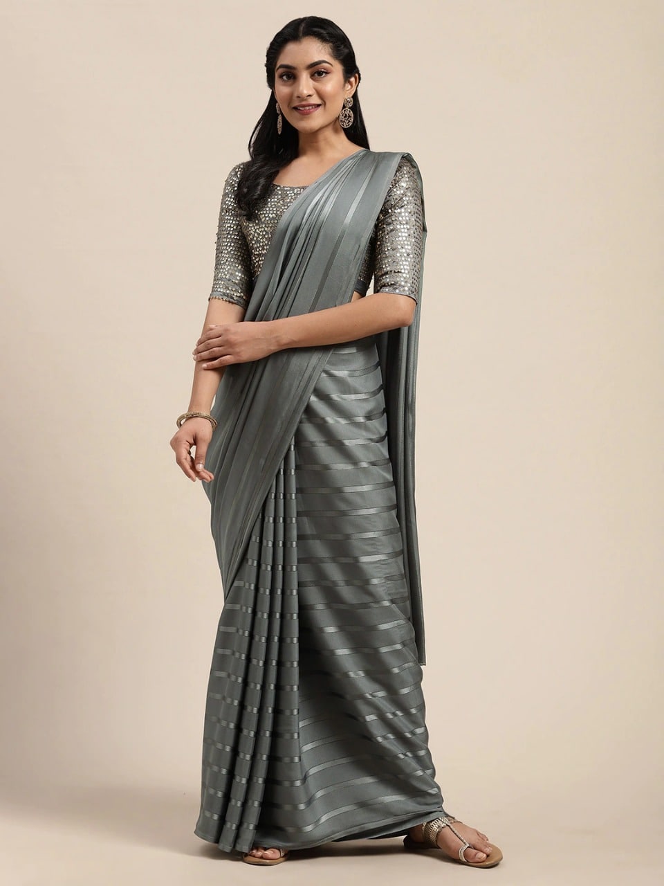 Gorgeous Designer Poly Georgette Satin Patta with Heavy Sequence Work Saree