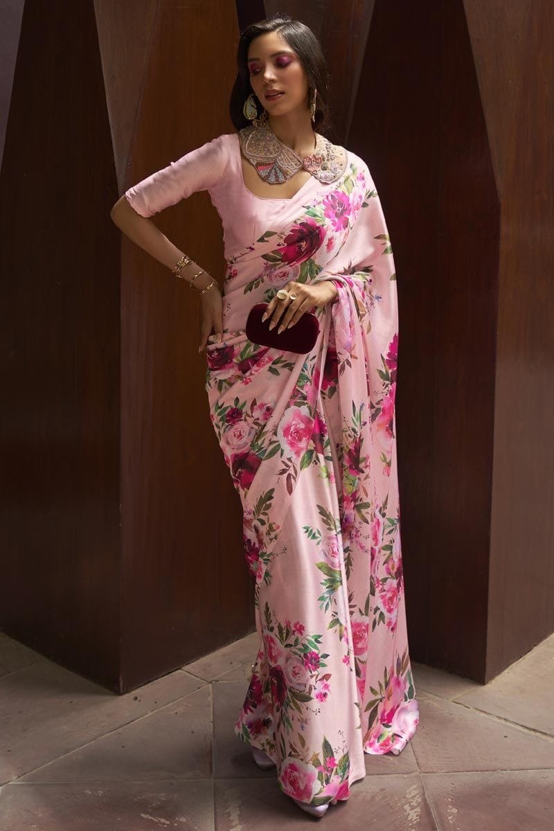 Party Wear Digital Print Satin Silk Saree For Women