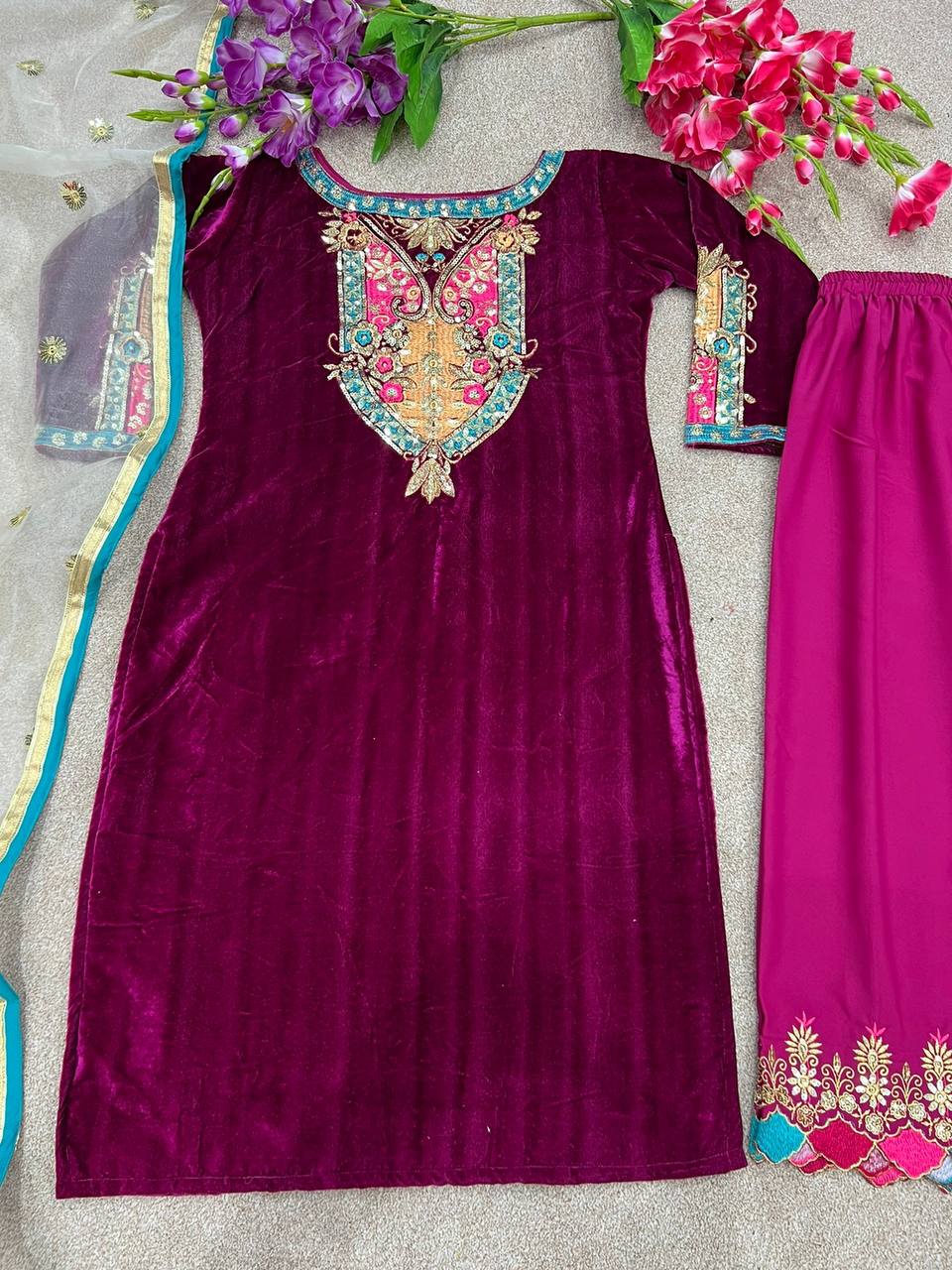 Designer Party Wear Look Velvet Top Dupatta And Fully Stiched Bottom