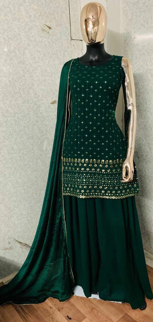 Green Elegant Pure Georgette Pakistani Style Salwar Suit For Women