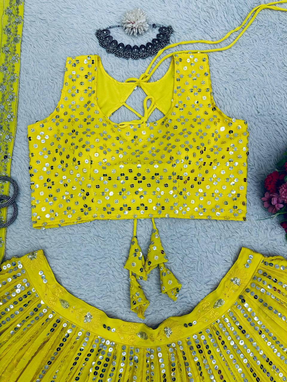 Elegant Yellow Colour Sequence Embroidary Work Lehenga Choli With Can Can And Beautiful Desinger Blouse