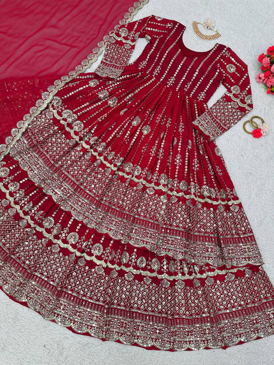 Trending Embroidary And Sequence Work Wedding Wear Anarkali Gown With Duppata