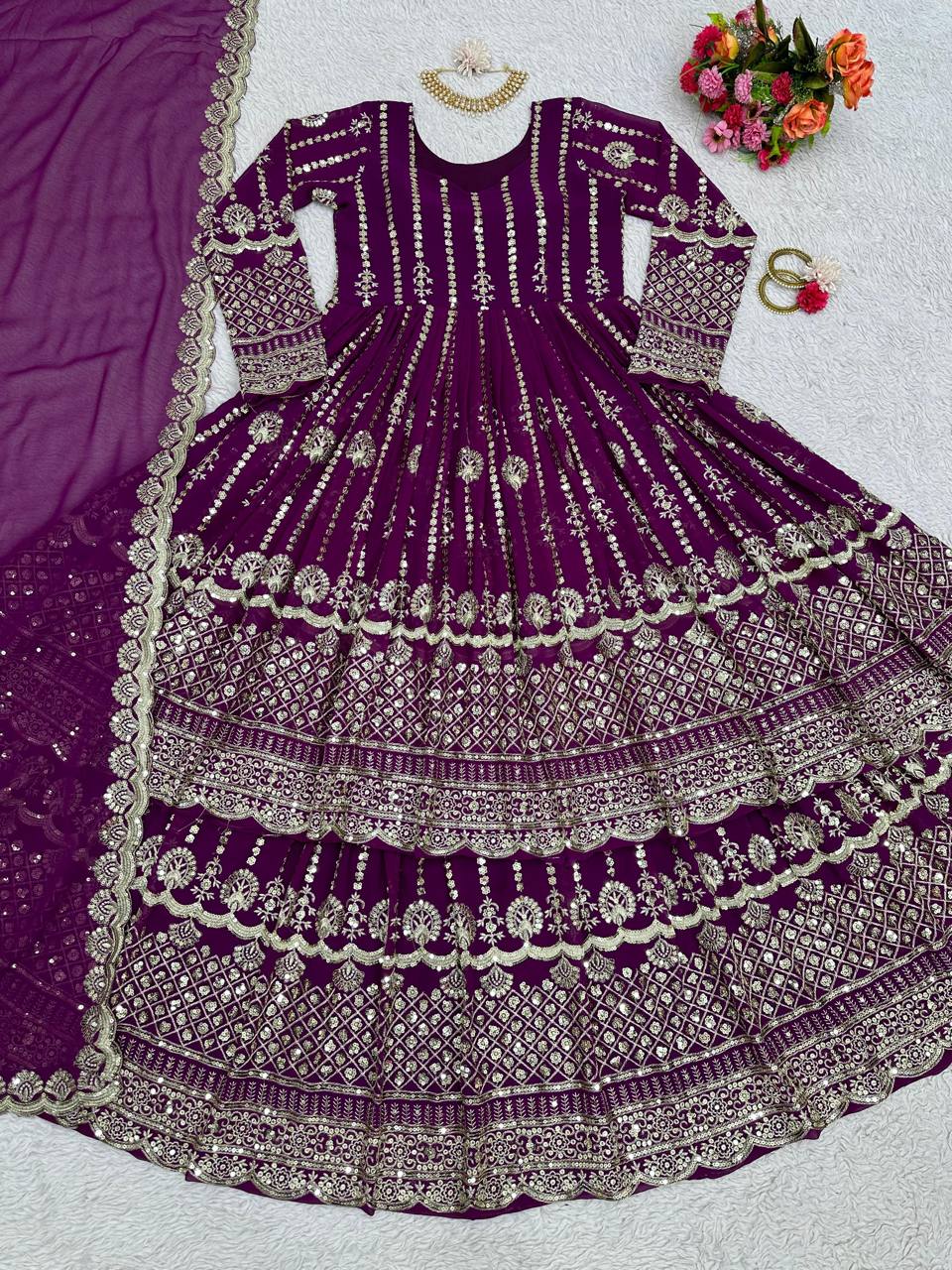 Trending Embroidary And Sequence Work Wedding Wear Anarkali Gown With Duppata