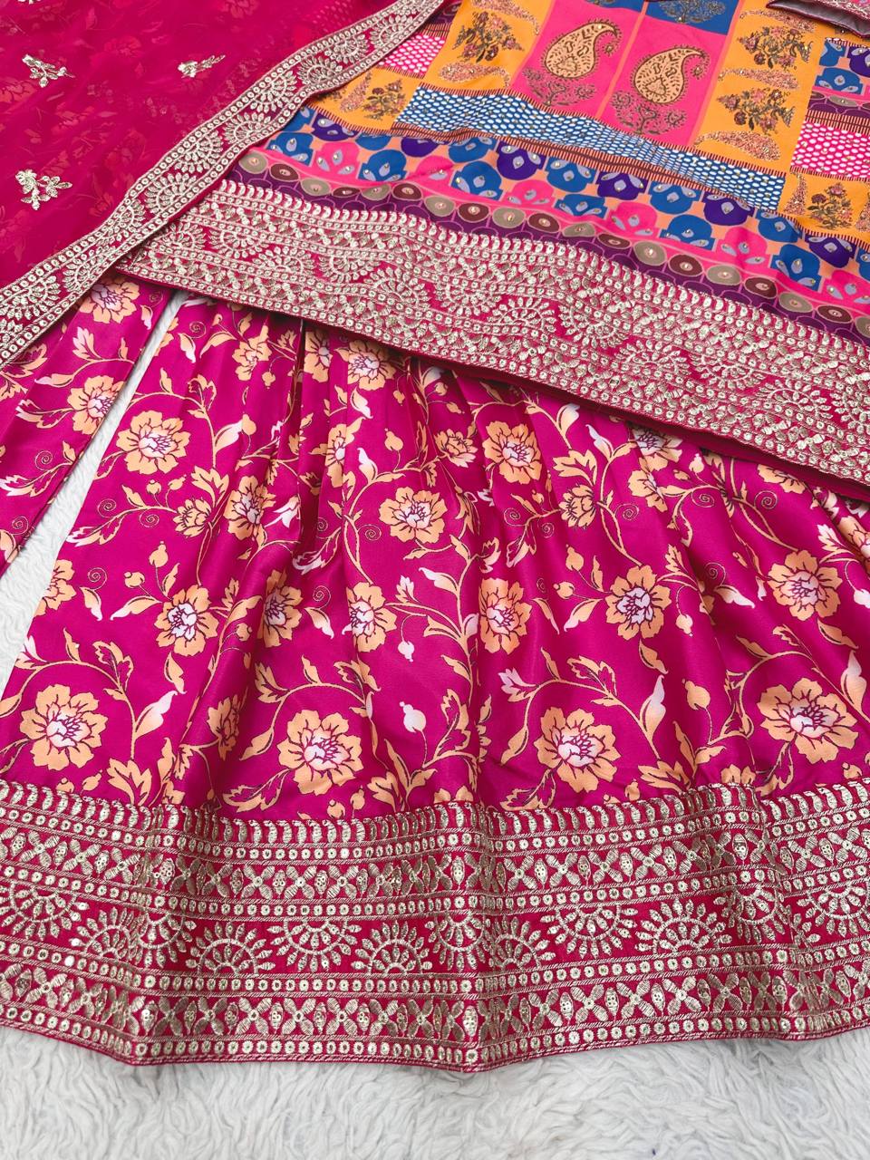 Designer Pink Colour Thread And Sequence Worked Full Stiched Sharara Suit With Georgette Duppata