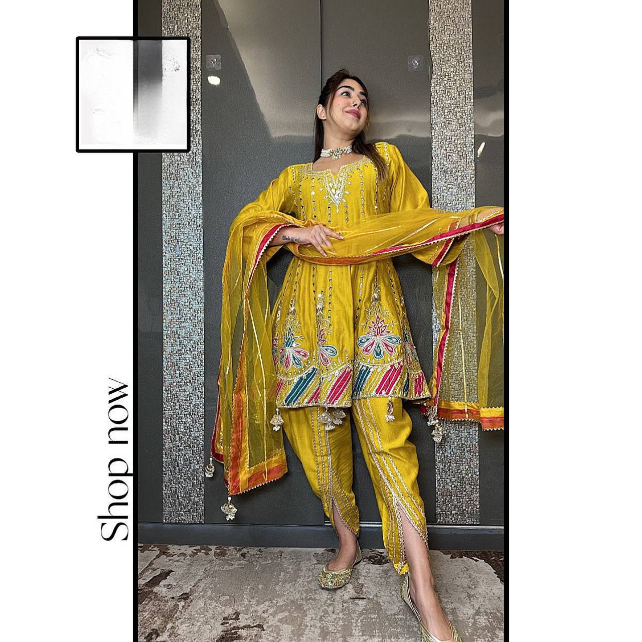 Beautiful Designer Outfit On Chinon Silk Febric With 9MM Sequnce And Thred Work Dhoti Suit