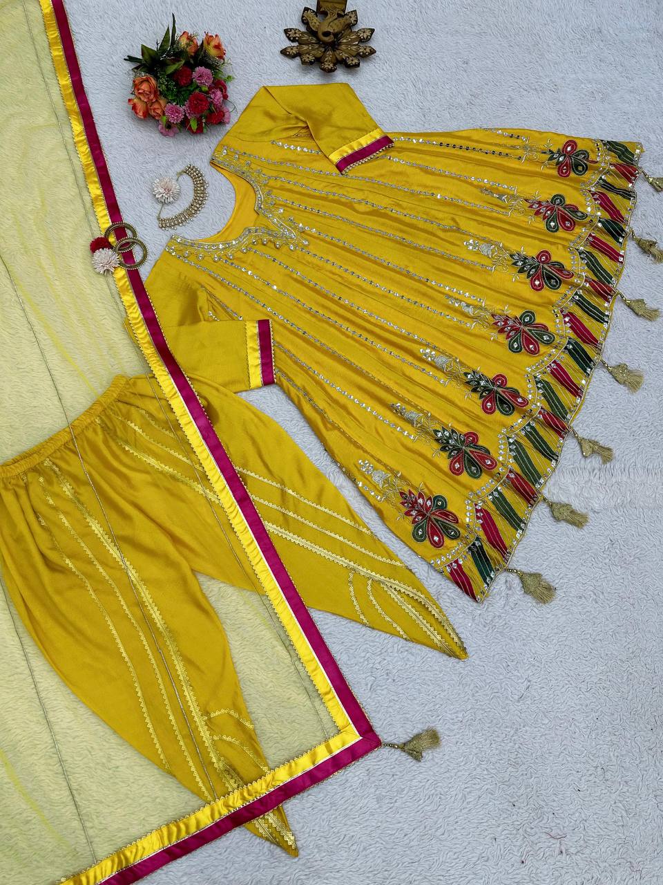 Beautiful Designer Outfit On Chinon Silk Febric With 9MM Sequnce And Thred Work Dhoti Suit