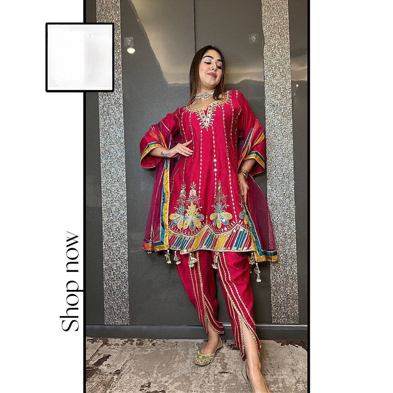 Beautiful Designer Outfit On Chinon Silk Febric With 9MM Sequnce And Thred Work Dhoti Suit
