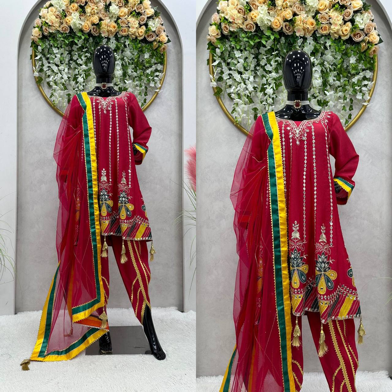 Beautiful Designer Outfit On Chinon Silk Febric With 9MM Sequnce And Thred Work Dhoti Suit