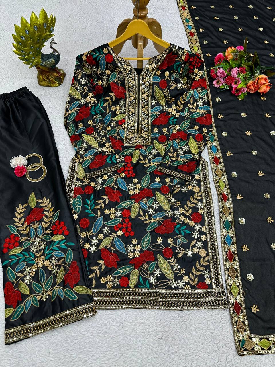 Designer Sequnce With Thred Work Tafeta Satin Febric Suit With Thred Work Dupatta