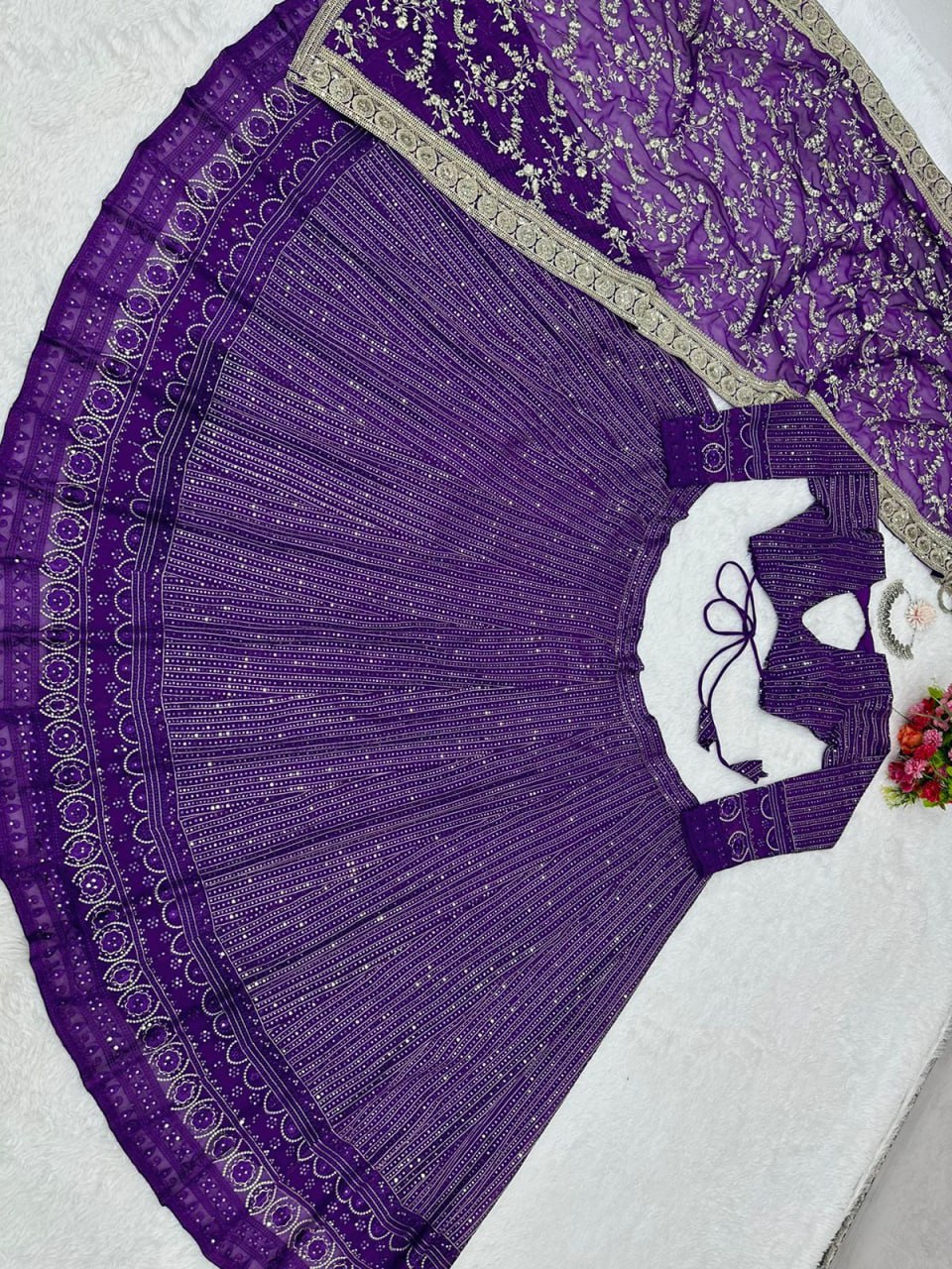 Purpale Colour Heavy Embroidary Work Wedding Wear Lehenga