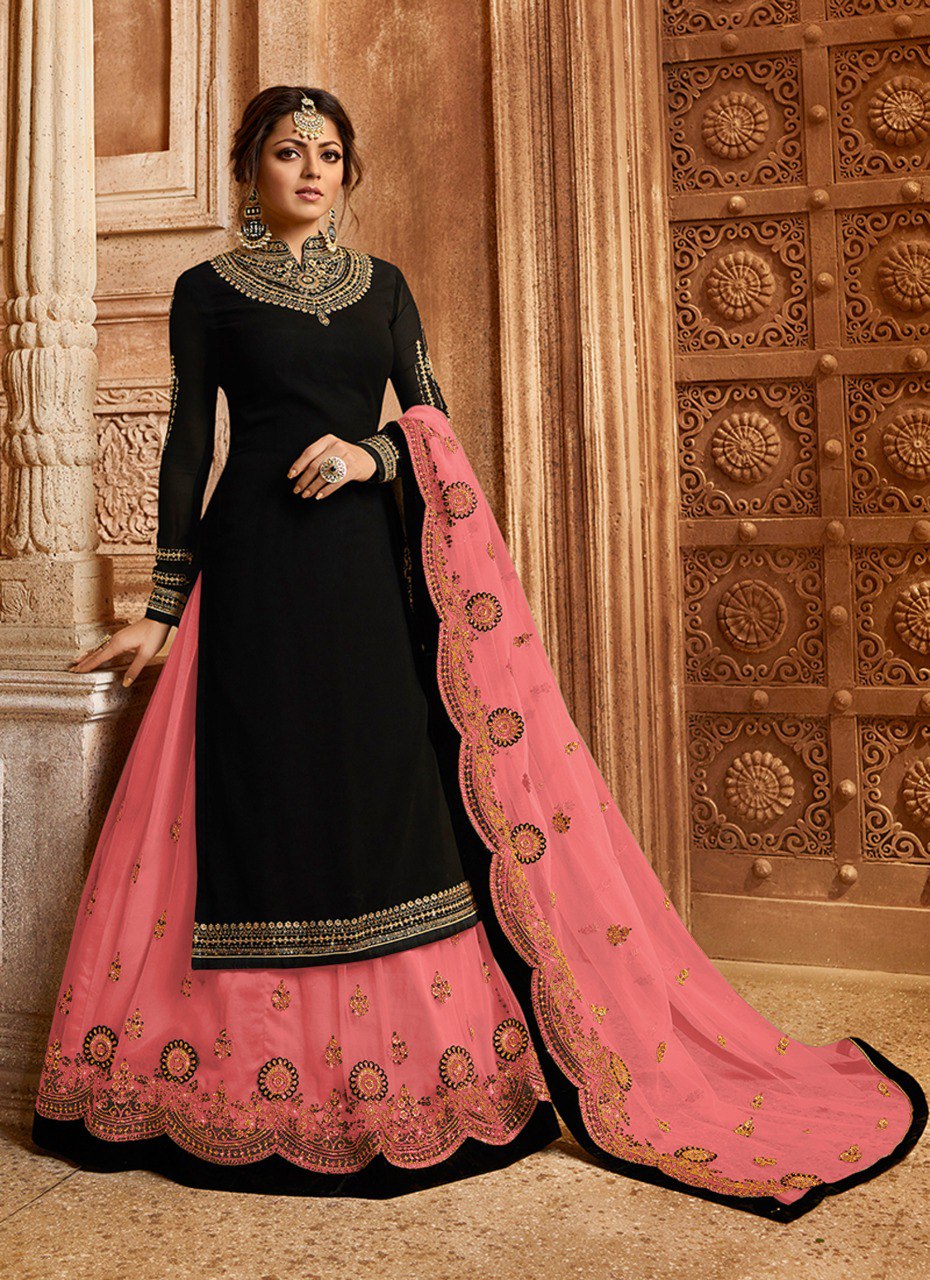 Amazing Georgette Embroidery Work Semi Stiched Salwar Plazo Suit