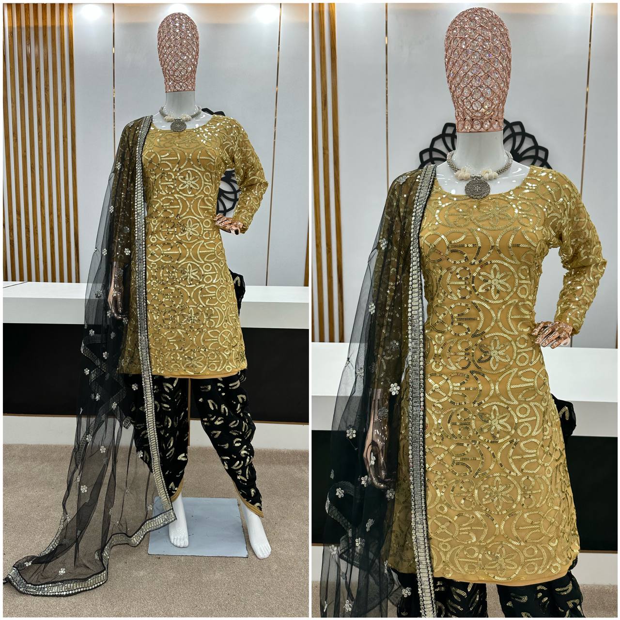 Fency Georgette Embroidary And Sequence Worked Stiched  Patiyala Suit