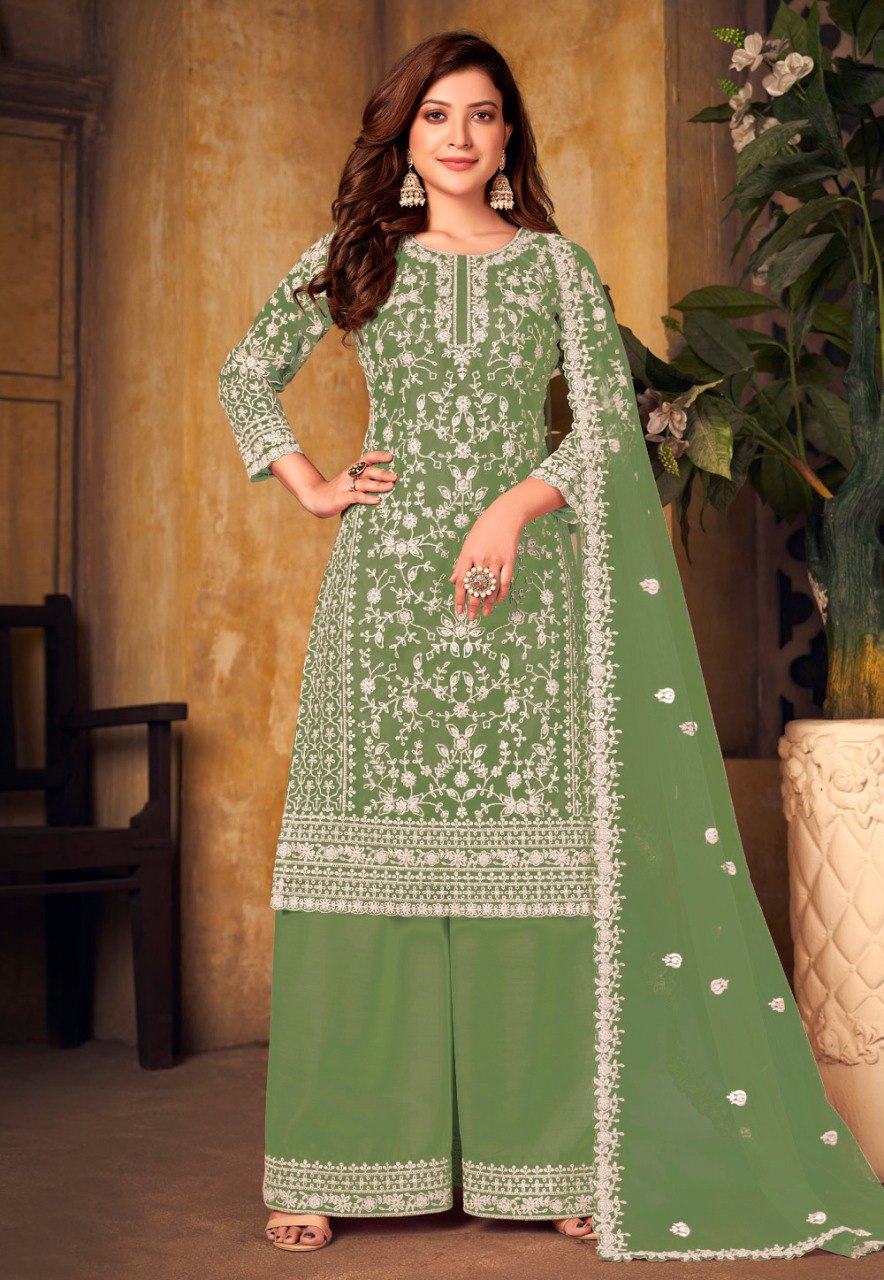 Deasigner Heavy Embroidary Work Net Semi Stiched Salwar Suit