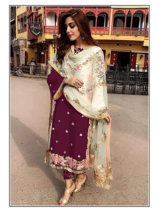 Georgette With Thread Embroidery Work Semi Stiched Salwar Suit