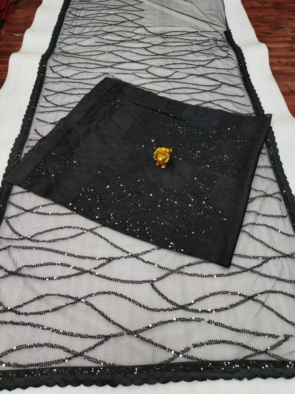 Heavy Quality Mono Net With 5MM Sequence Embrodery Work Black Saree