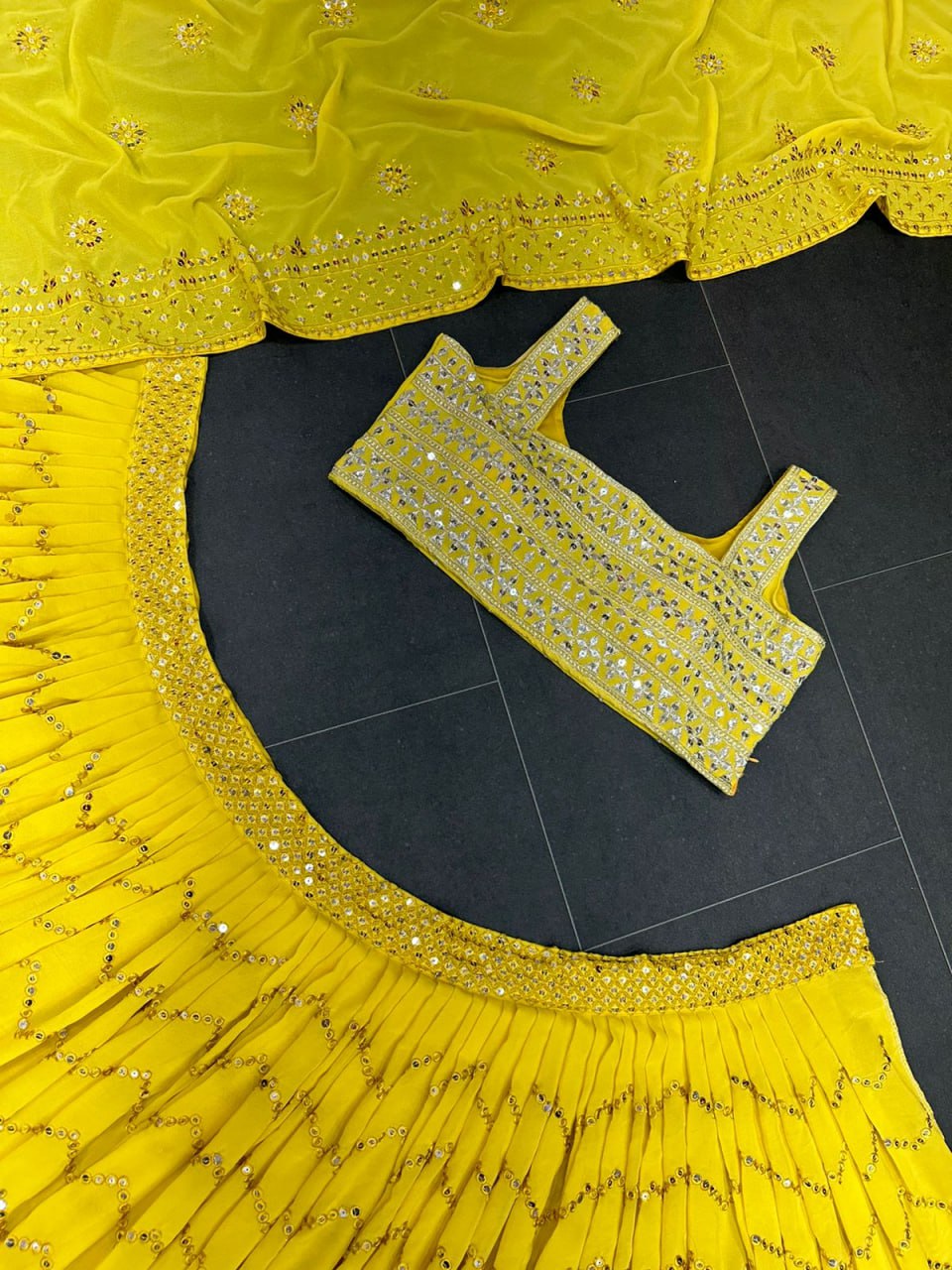 Fancy Yellow Georgette Embroidary Worked Lehanga Choli