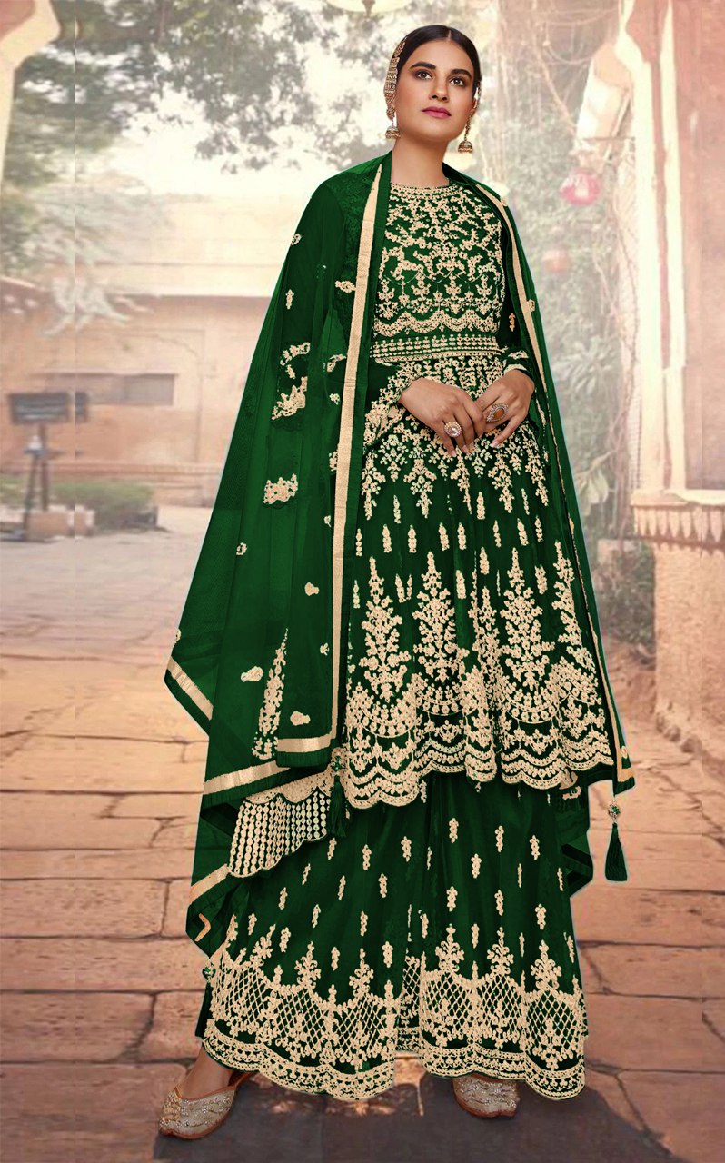 Heavy Butterfly Net With Coadding Embroidery And Stone Work Sharara Suit