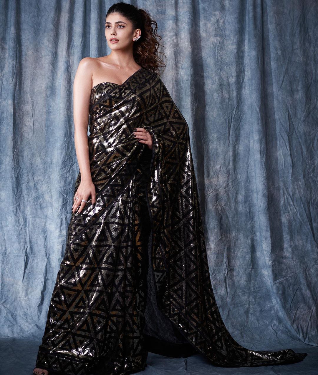 Georgette With Heavy 3MM Sequins Embrodery Work Party Wear Saree With Designer Blouse