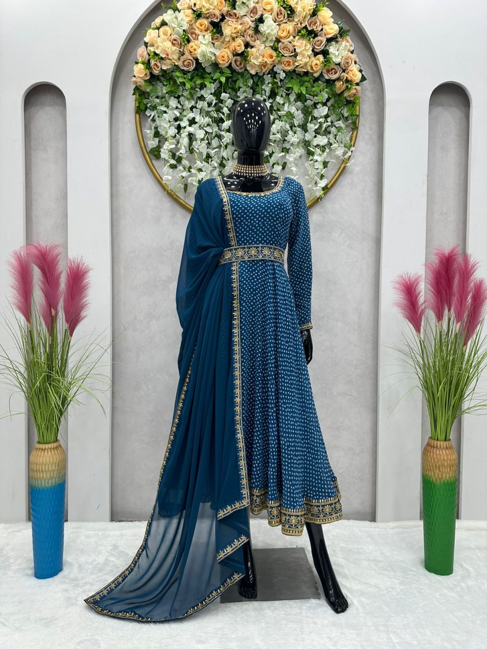 Georgette Digital Printed Thred Work Beautiful Stiched Gown With Duppta