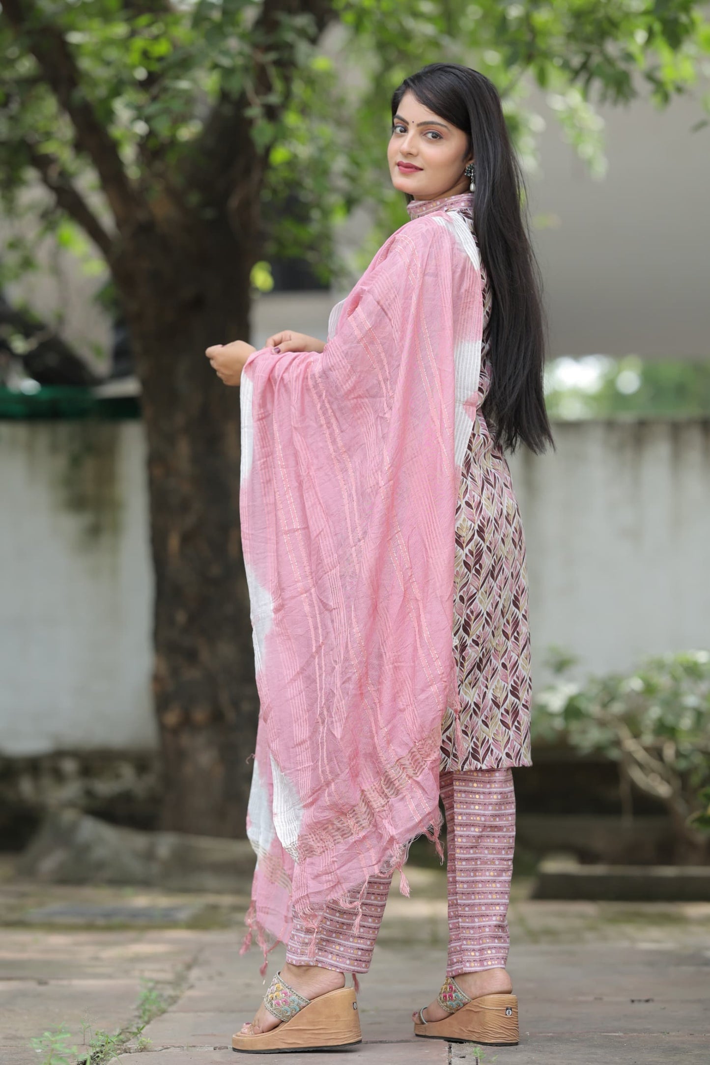 Casual Wear Pink Color Cotton Printed Ready To Wear Salwar Suit