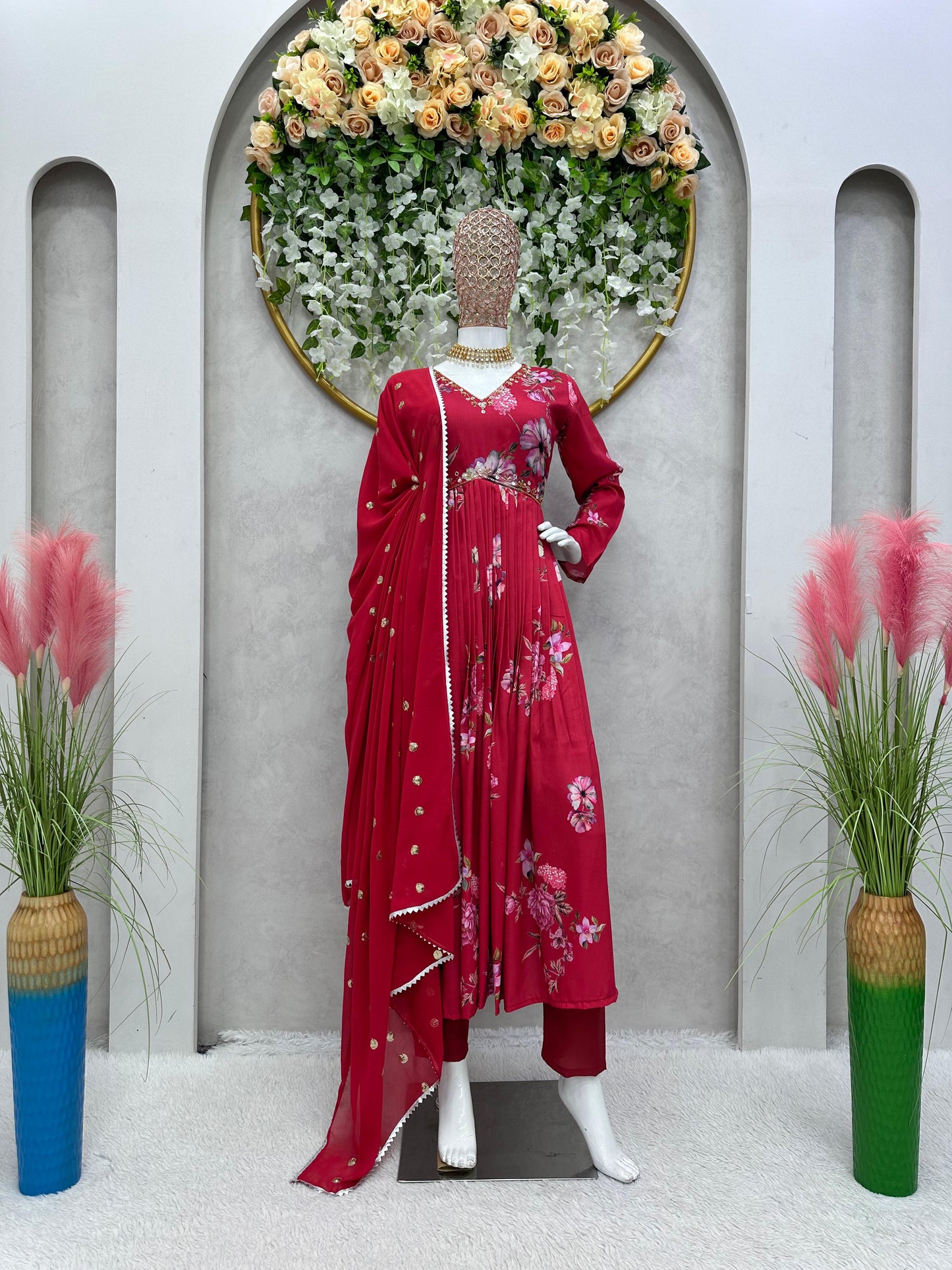 Ready to Wear Silk Printed Handwork Aliya Cut Salwar Suit