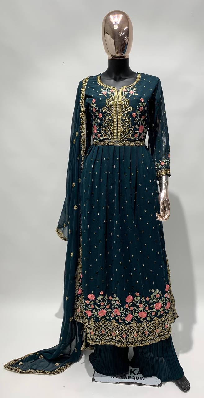 Girls Wear Georgette Embroidered Work Sharara Suit