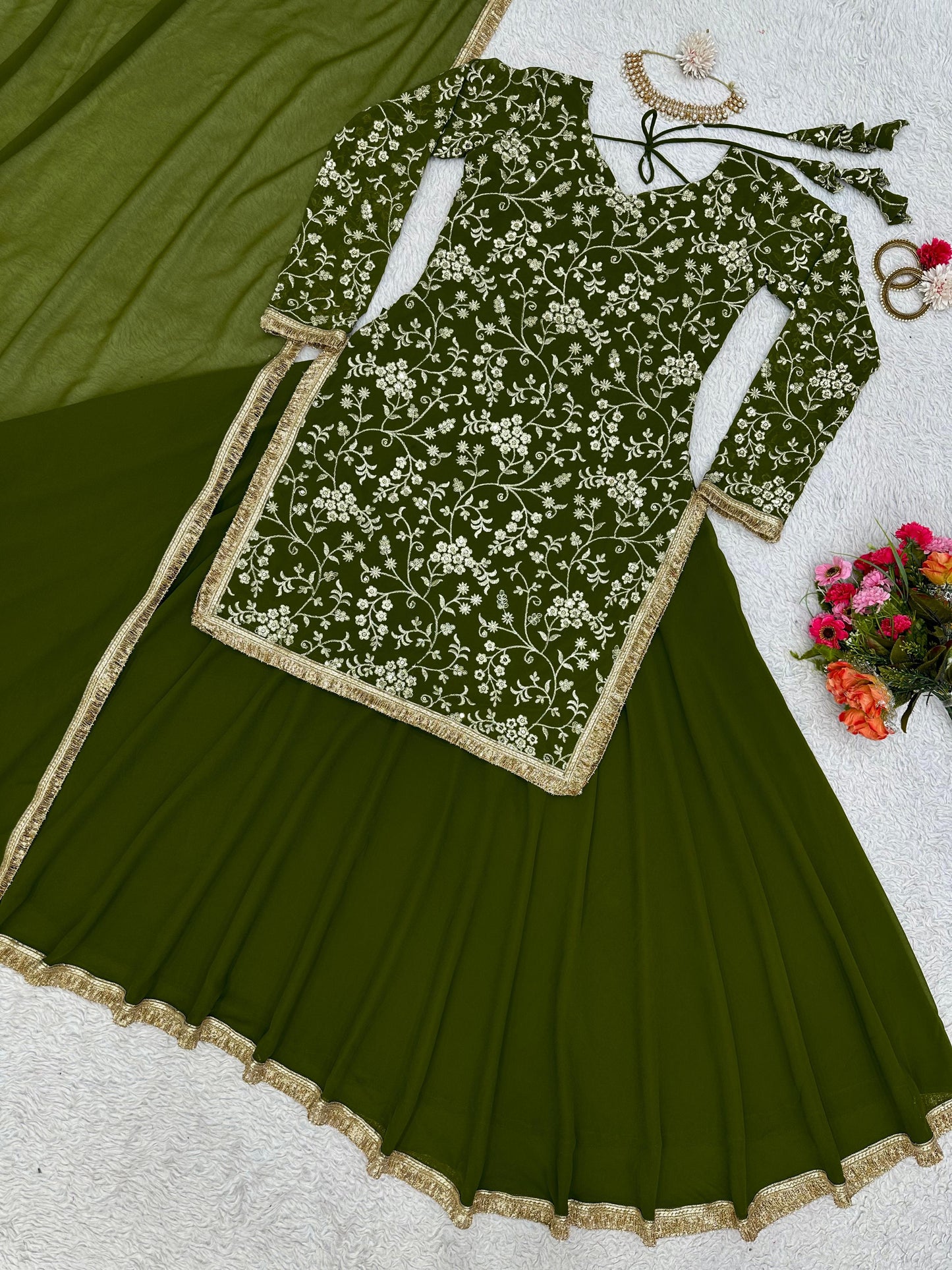 Wedding Wear Georgette Top with Lehenga and Dupatta