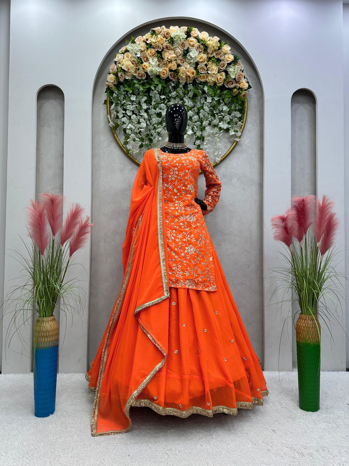 Wedding Wear Georgette Top with Lehenga and Dupatta