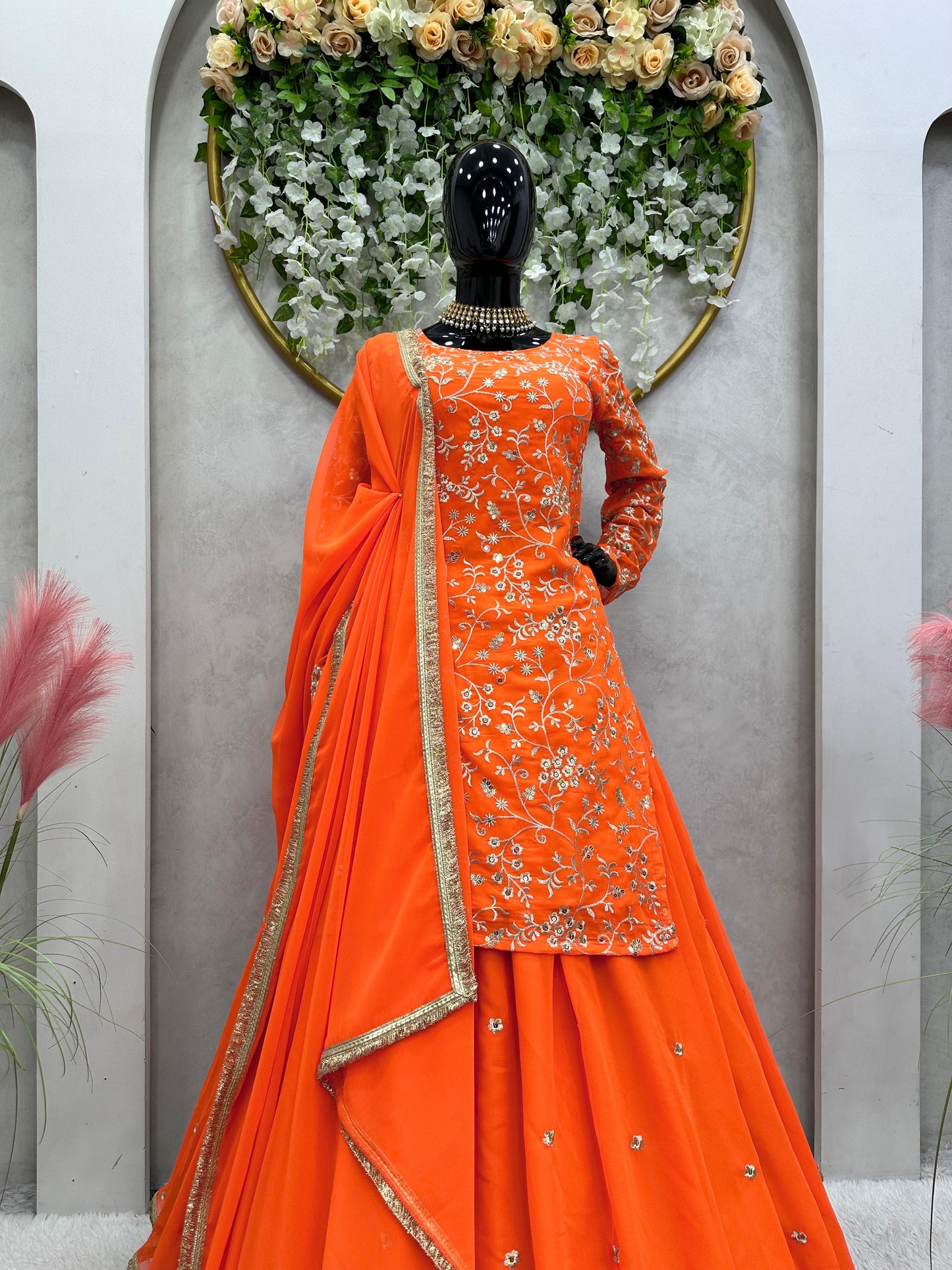 Wedding Wear Georgette Top with Lehenga and Dupatta