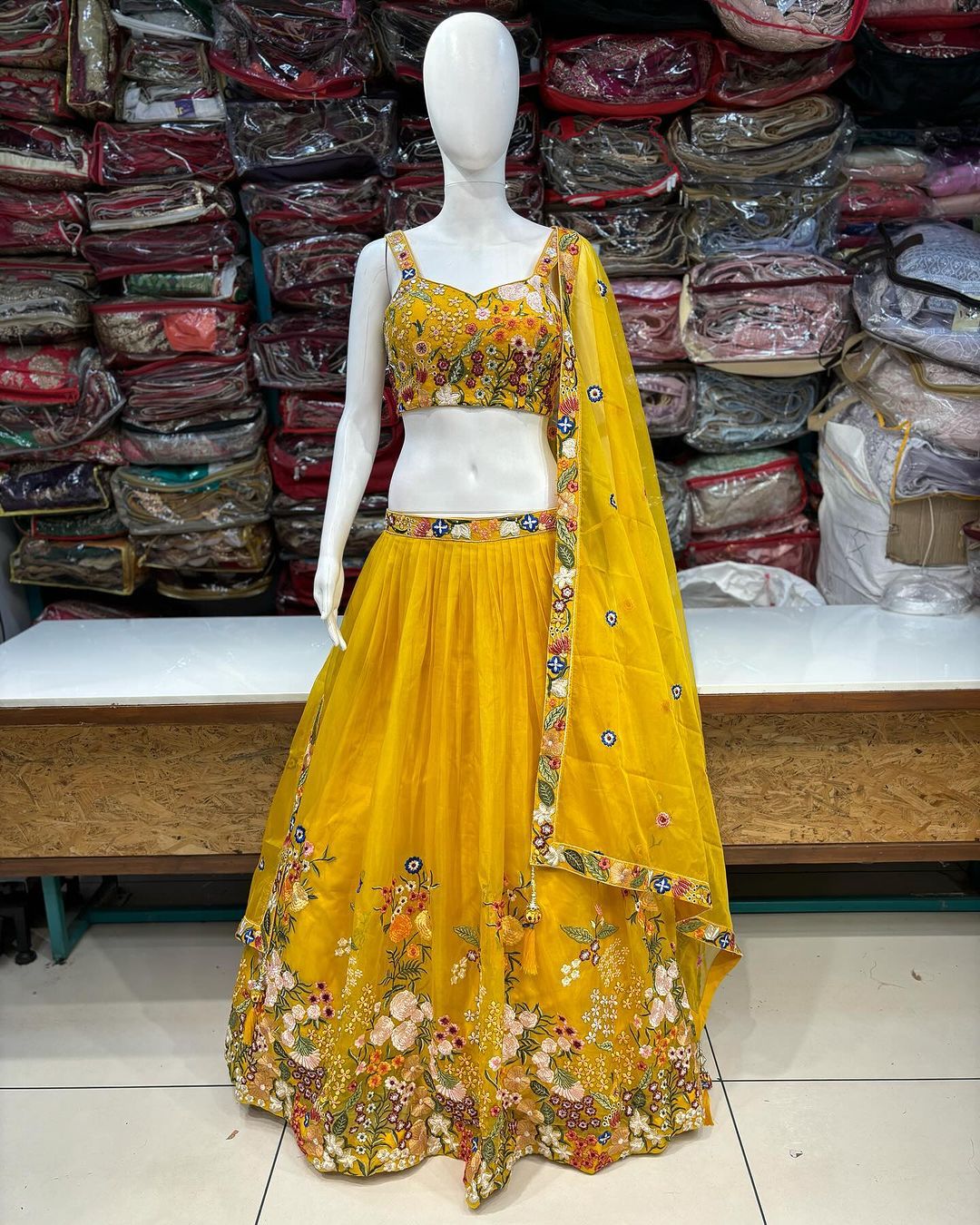 Haldi Function Tuby Silk Embroidered Semi Stitched Lehenga Choli