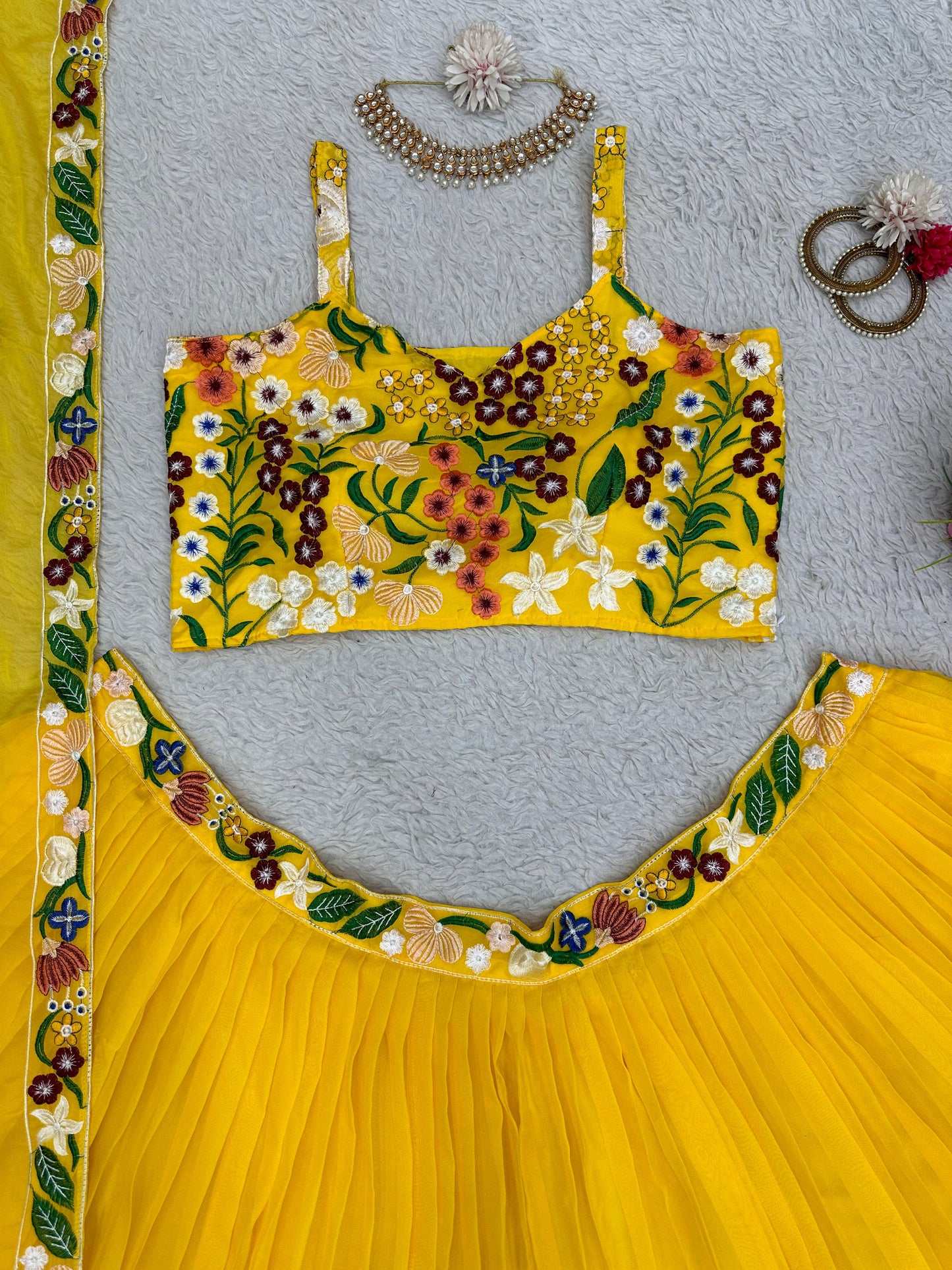 Haldi Function Tuby Silk Embroidered Semi Stitched Lehenga Choli